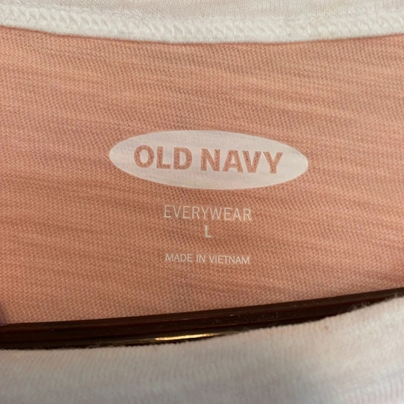 NWT Old Navy Sz L tshirt. Peachy pink with “All Smiles” on front. White detail. - Picture 2 of 5